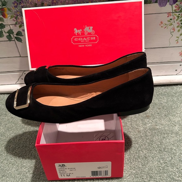 COACH Women's Black Suede Flats - Picture 1 of 8